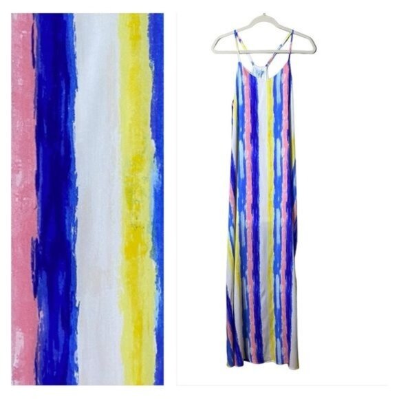 She + Sky‎ Maxi Dress Women’s Medium Rainbow Dopamine Dressing Coastal - Picture 1 of 9